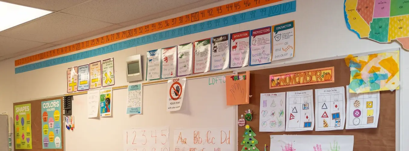 Classroom wall full of students work